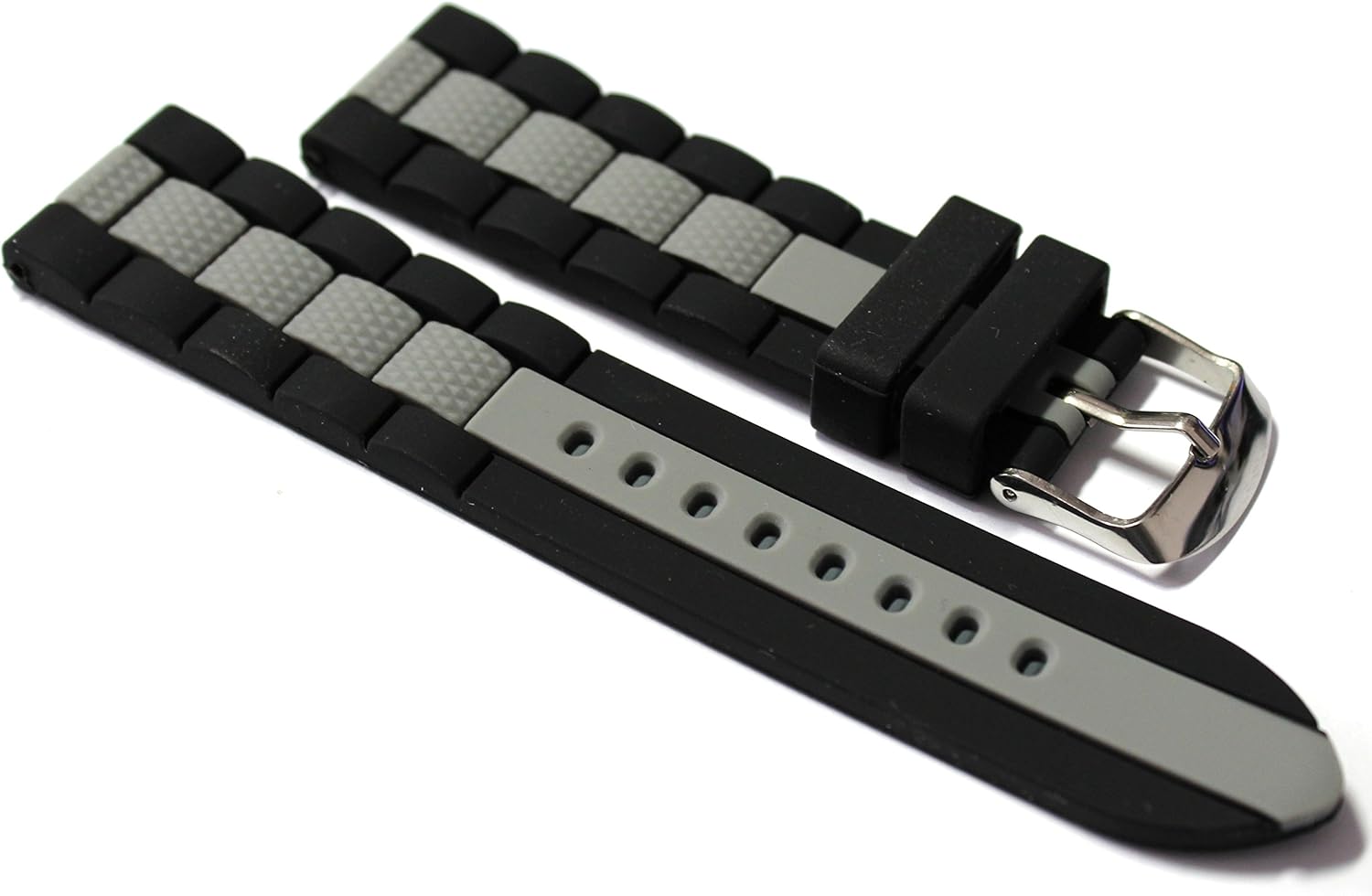 22mm Watch Strap. Black with Grey Strip in Silicone Rubber. Amazon.co