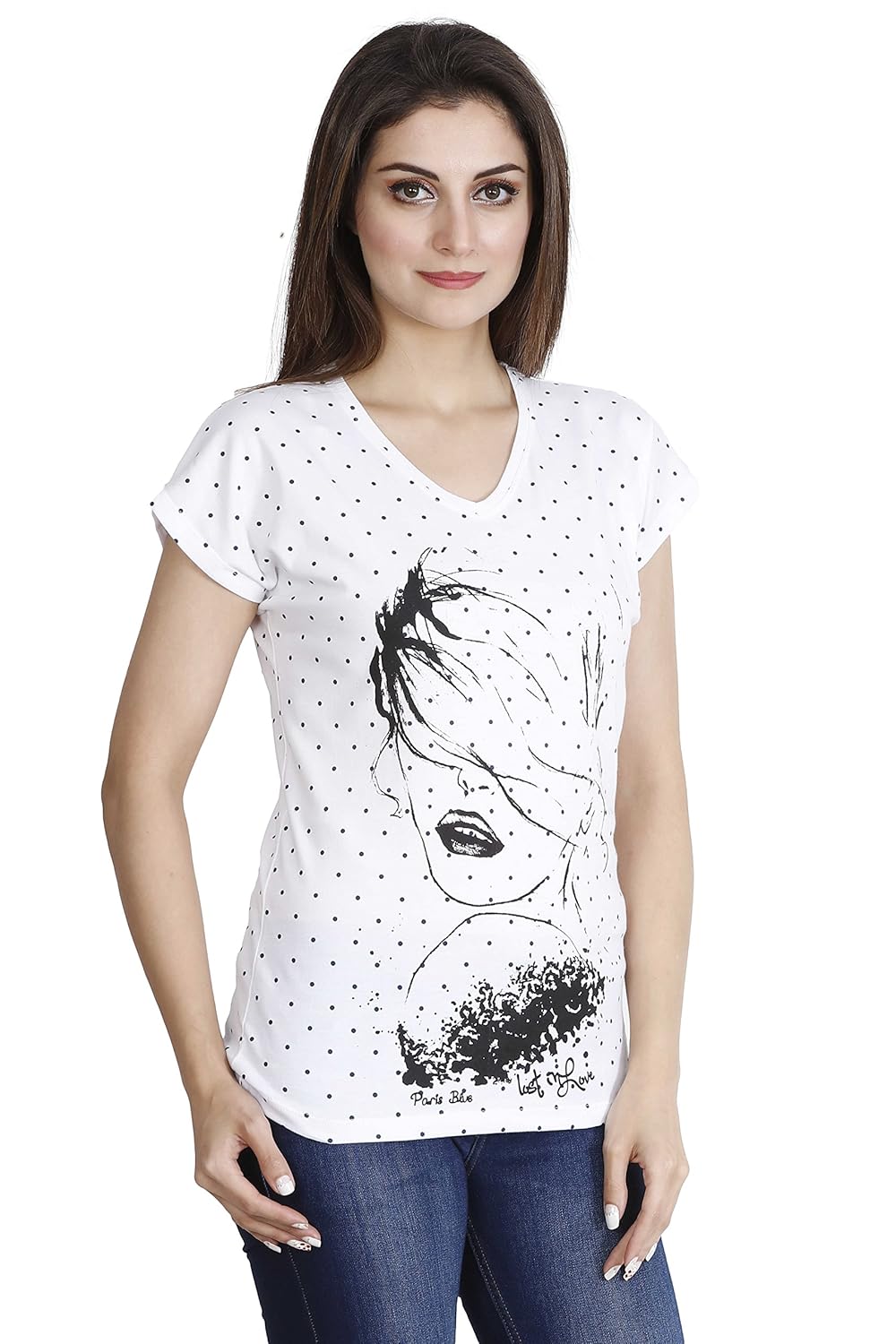 ecott acteve women's v-neck polka dot with face silhouette print for summer