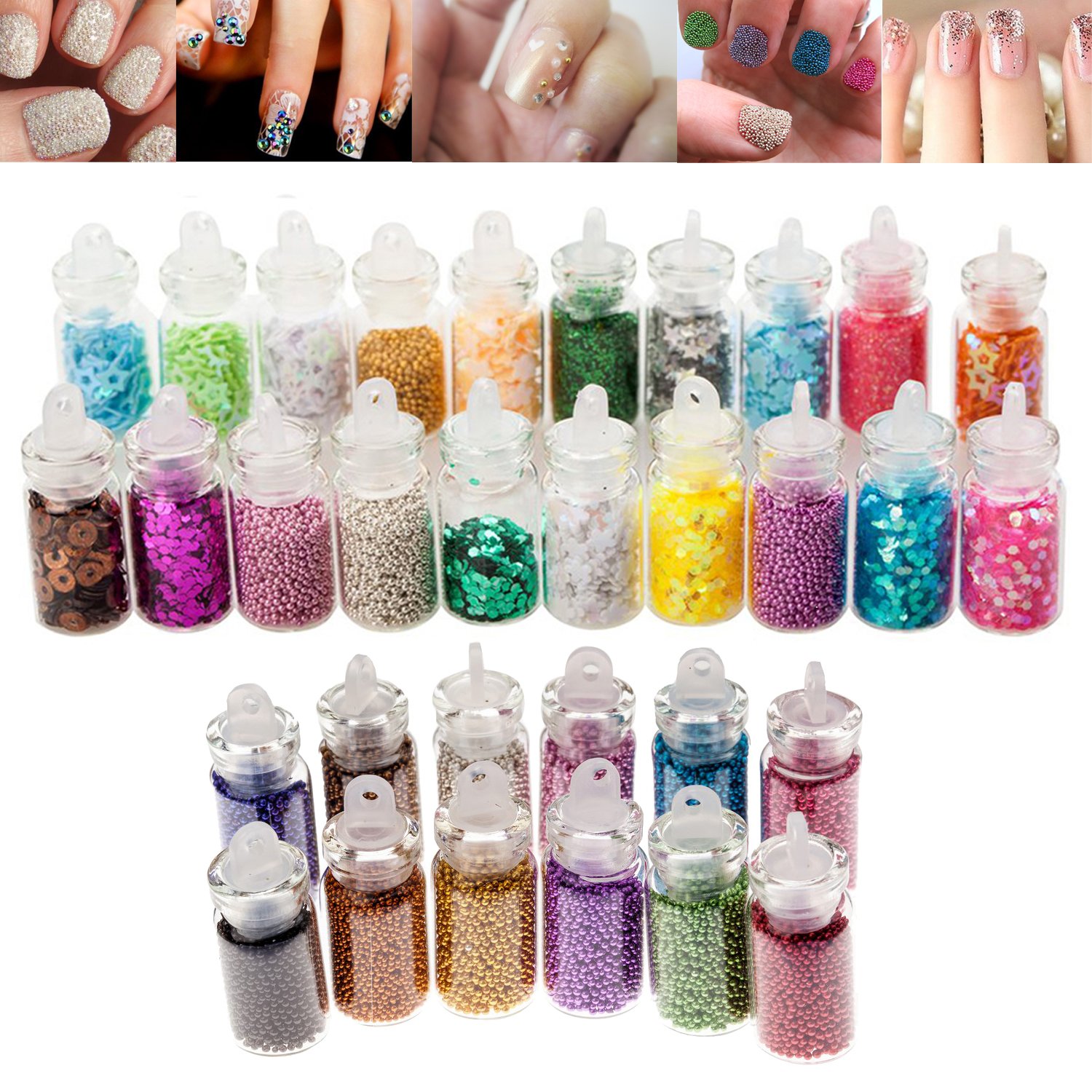 Professional Nail Art Set of Glitters, Caviar / Beads / Mini Pearls And