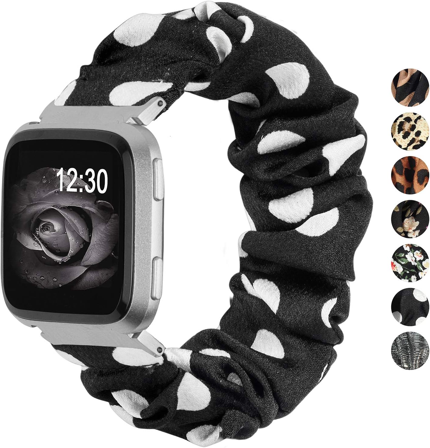 TOYOUTHS Scrunchie Bands Compatible with Fitbit Versa/Versa 2/Versa Lite Special Edition Women Girl Elastic Stretch Fabric Strap Pattern Printed Scrunchy Replacement Bracelet Wristband Accessories