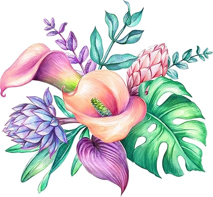 Amazoncom Pretty Pastel Pencil Sketch Tropical Floral