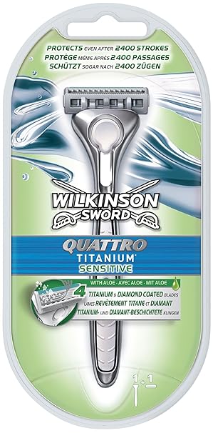 Wilkinson Sword Quattro Titanium Sensitive Rasierer, mit 1 Klinge, 1 St