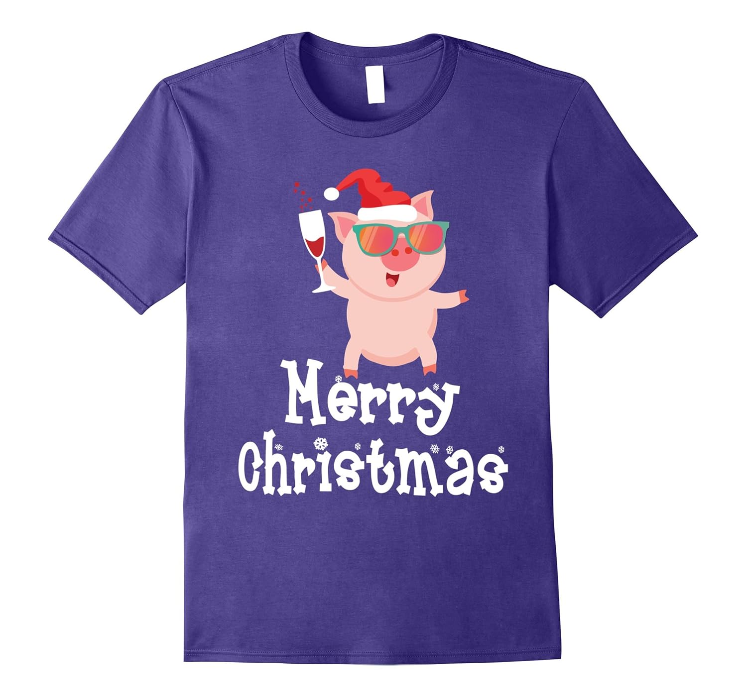 Cute Pig Merry Christmas Wine Party New Year T-Shirt gift-Rose