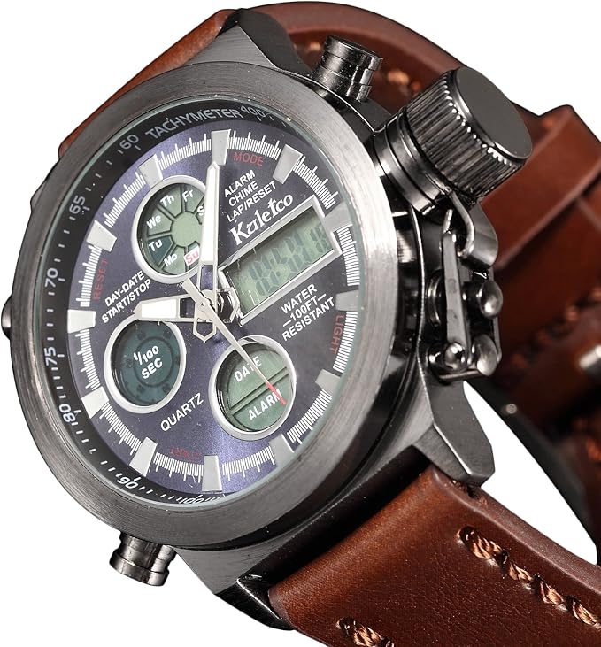 blue face watches with brown leather bands