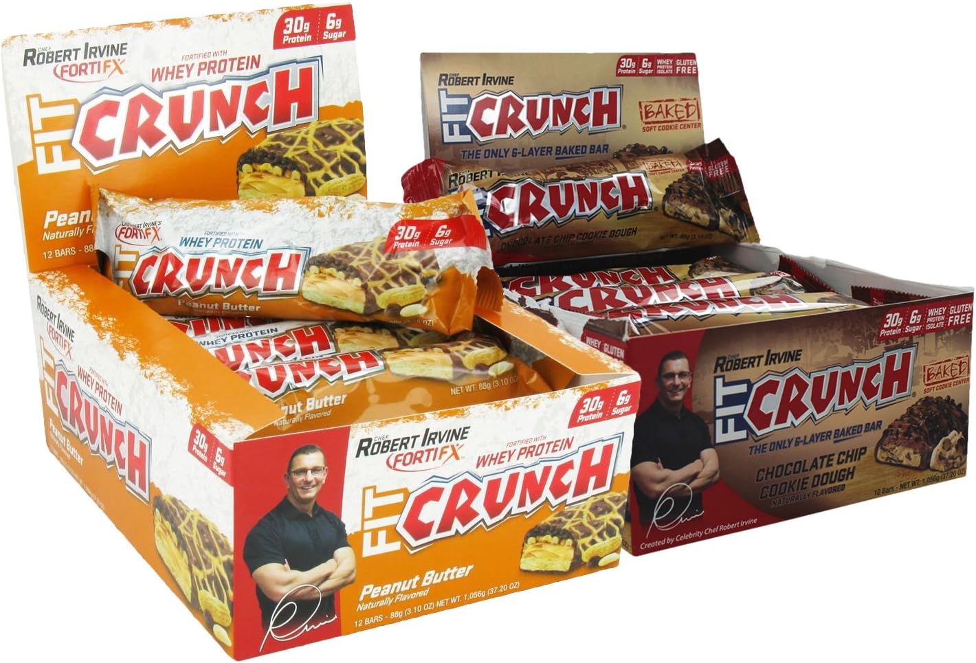 Fit Crunch 88g Bars Chocolate Chip Cookie Dough 12 Bars/PB 12 Bars (12 of Both Flavors)