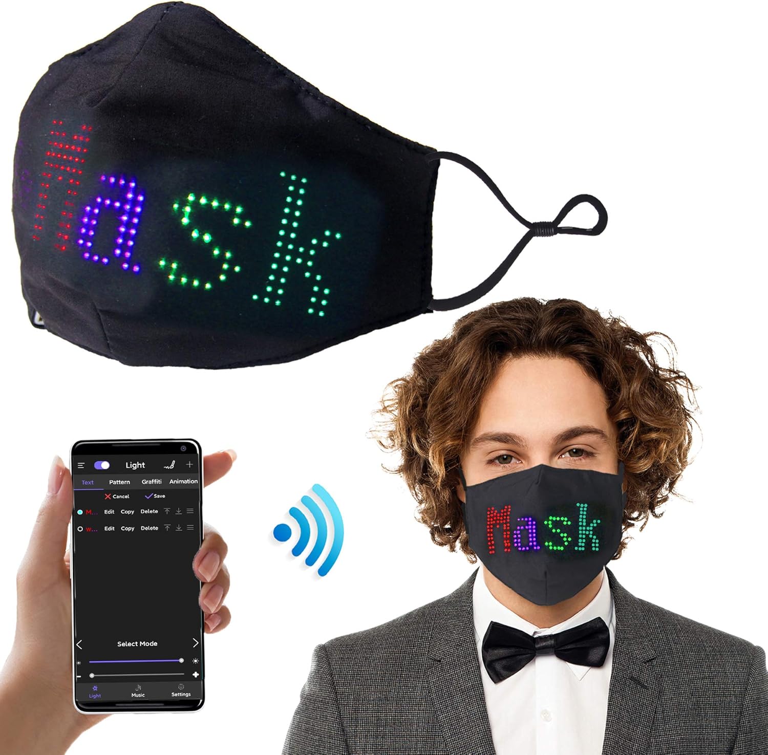 Led Mask, Big Screen Customizable and Programmable, Rgb Full Color