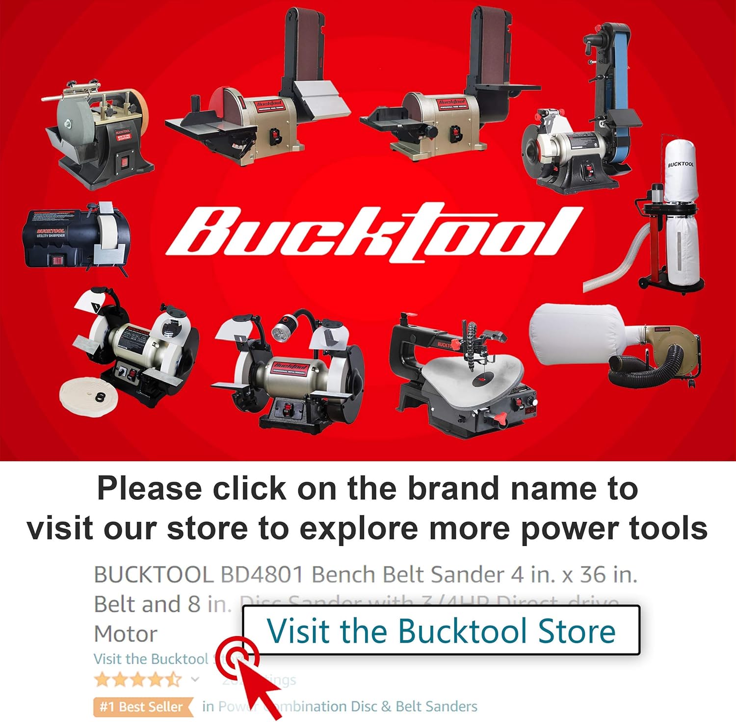 BUCKTOOL Belt Disc Sander 4 in x 36 in Belt and 6 in Disc Sander with 3/4HP Direct-drive Motor and Portable Al Base, BD4603 Upgraded Model - - 