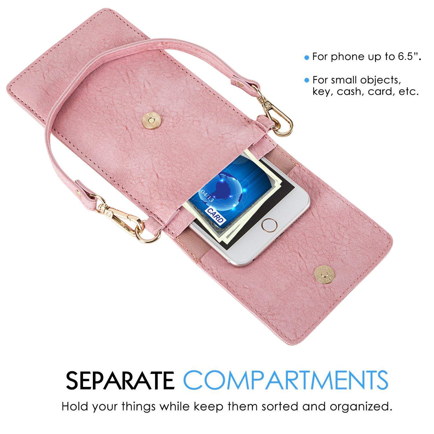 AnsTOP Women Hollow Texture Leather Small Crossbody Bag Cell Phone Pouch Handbag with 2 Shoulder Straps Pink