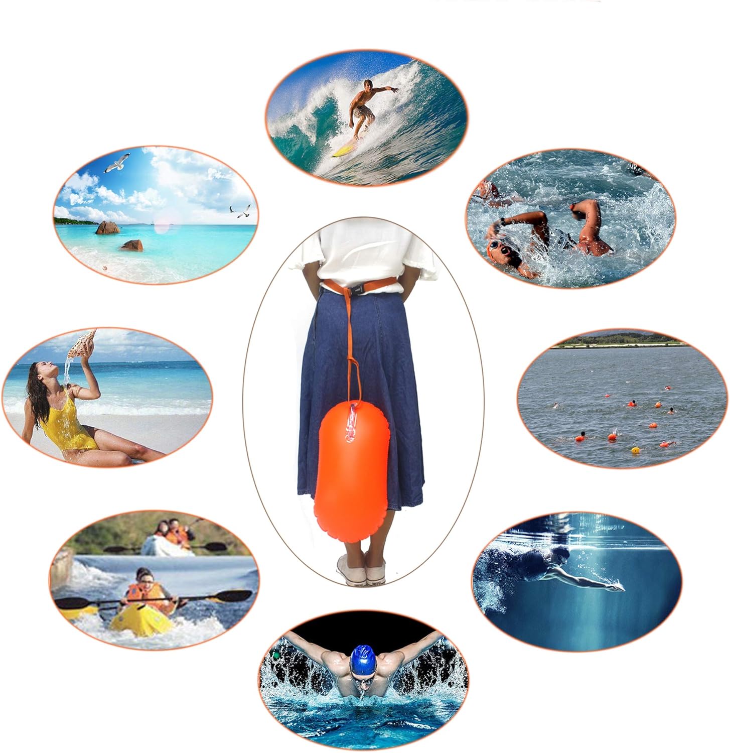 MARJAQE Swim Buoy for Open Water Swimmers Triathletes Kayakers Snorkelers, Swim Float and Drybag for Open Water Swim Buoy Float for Safer Swim Training (Orange) : Sports & Outdoors