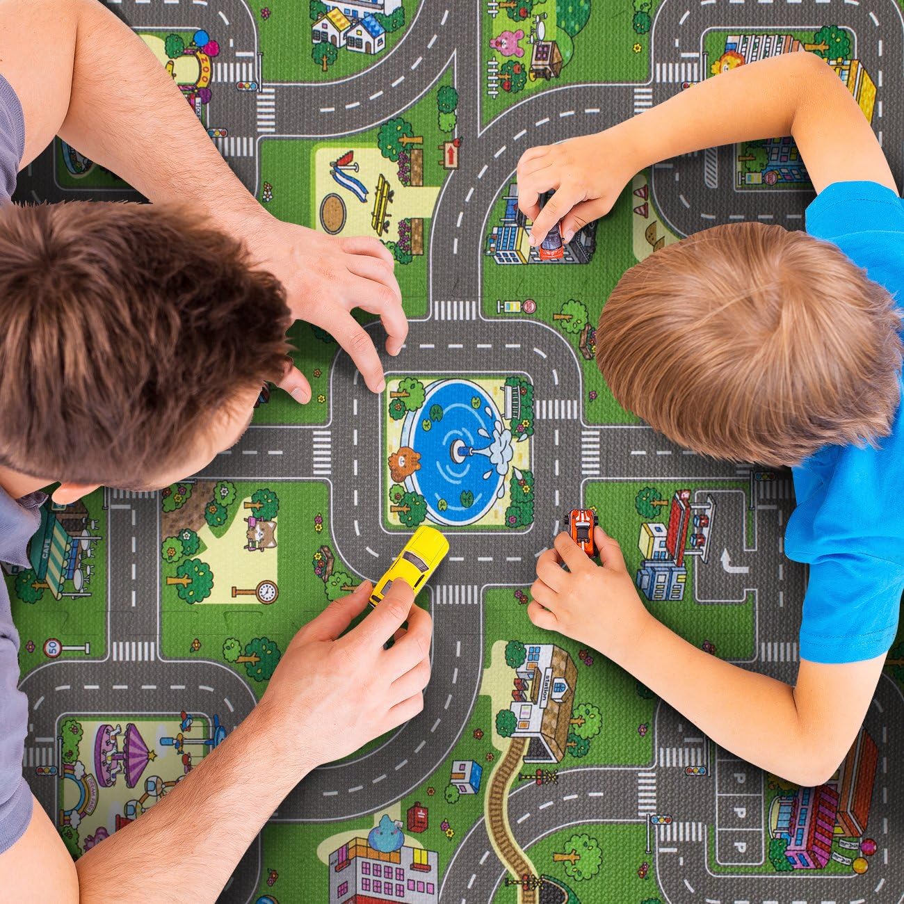 Sorbus Traffic Play mat Puzzle Foam Interlocking Tiles – Kids Road Traffic Play Rug - Children Educational Playmat Rug - Great for Playing with Toy Cars Trucks (9 Tiles with Borders): Toys & Games