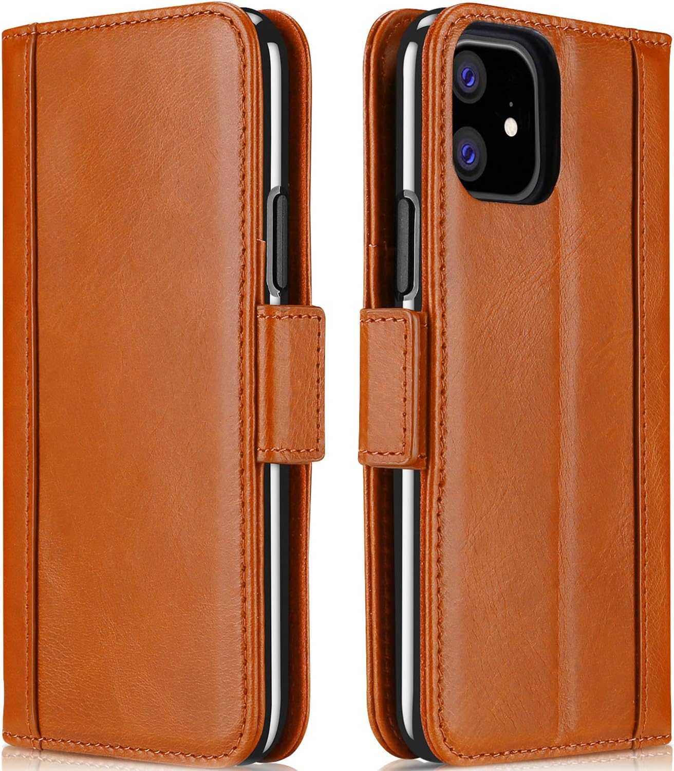 ProCase iPhone 11 Genuine Leather Case, Vintage Wallet Folding Flip
