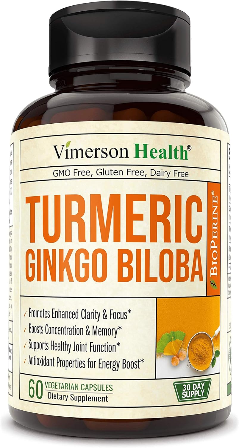 Turmeric Curcumin with Ginkgo Biloba Supplement. Helps Support Healthy Joints and Cartilage. Boosts Focus, Concentration, and Memory. Bioperine for Optimal Absorption. 60 milligrams, 60 Capsules: Health & Personal Care
