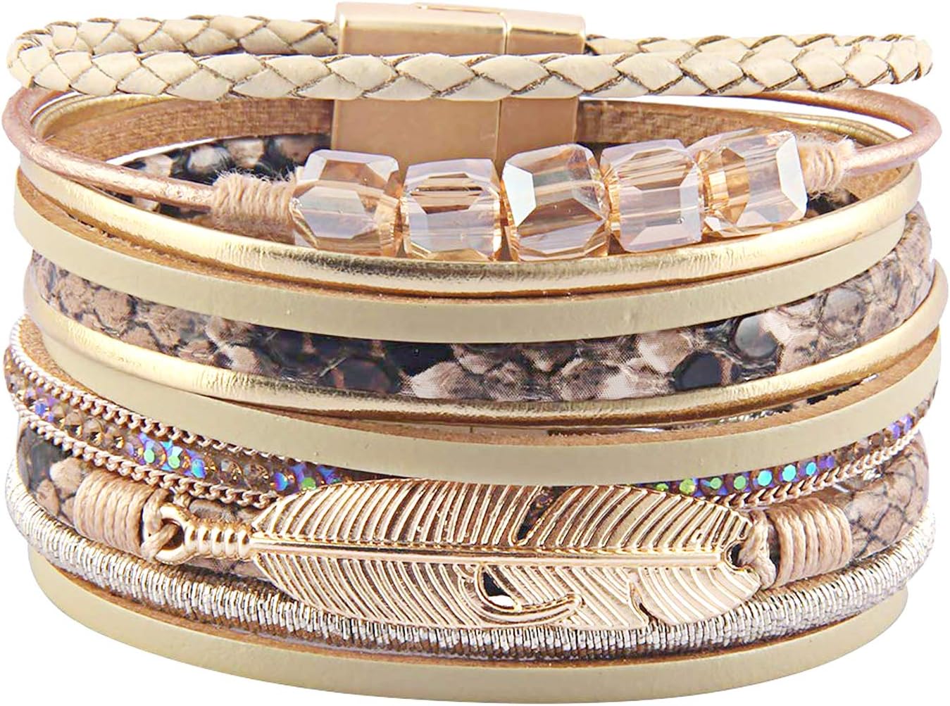 RONLLNATree of Life Leather Cuff Bracelet for Women Wrap Cross Bracelets Boho Bracelets with Pearl Gifts for Women