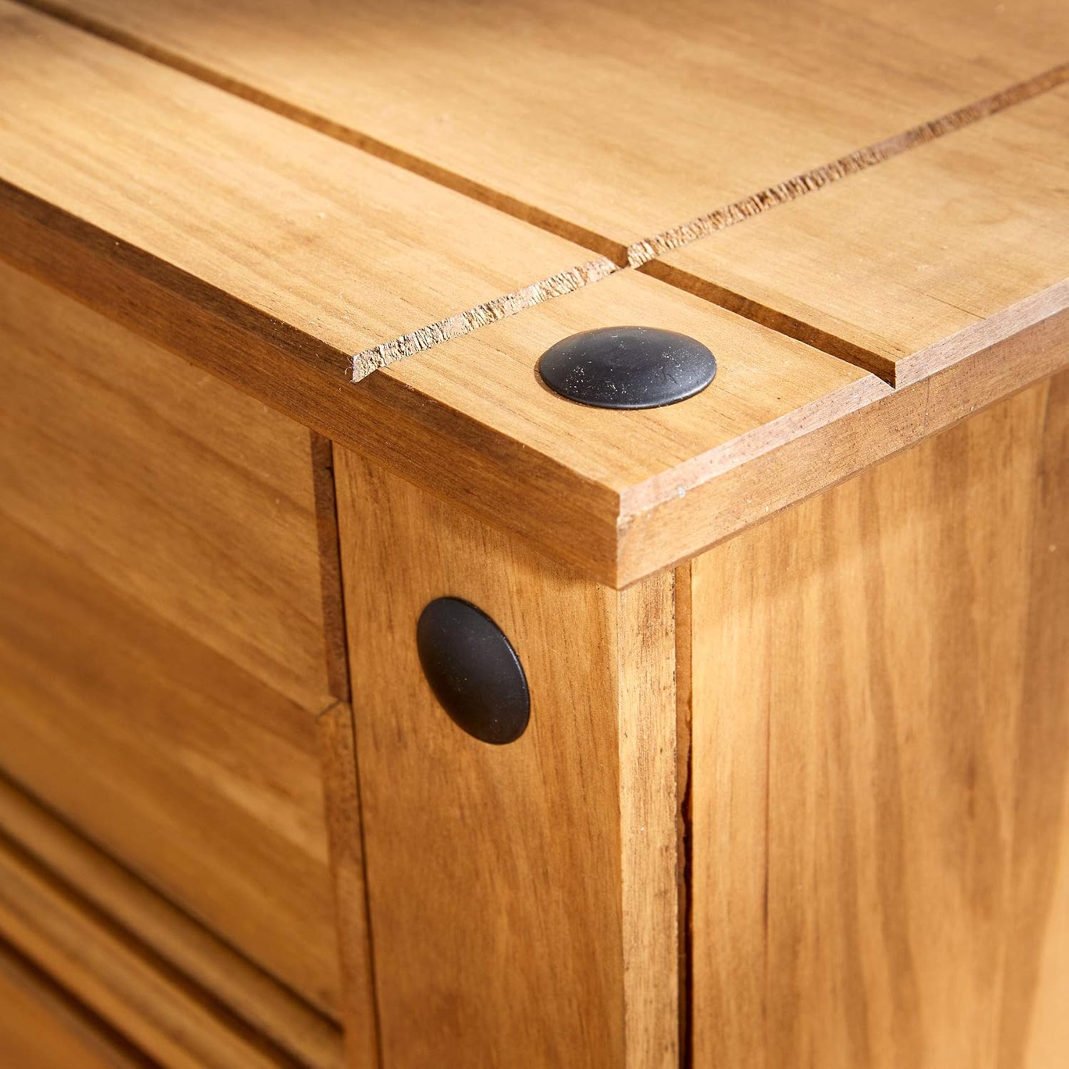 Home Source Industrial Style Solid Pine Bedroom Chest Of Drawers Storage Cabinet, 6 Drawers, 43D x 132W x 83H cm (6 Drawers) - Image 3