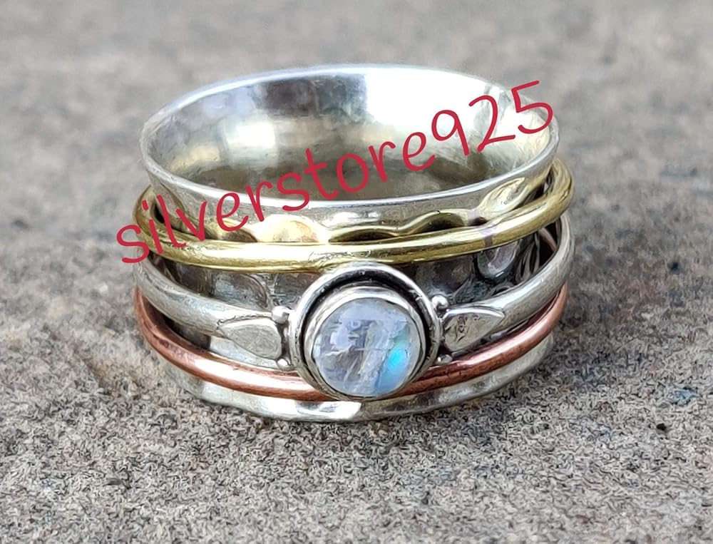 Moon stone Spinner ring for women, Spinning ring, Silver
