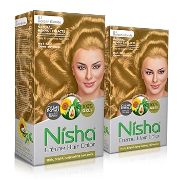 Nisha Cream hair color (150 ml/each) superior quality with Rich, Bright, Long Lasting Shine Hair Color smooth care for your precious hair! GOLDEN BLONDE 8.1 (Pack of 2)