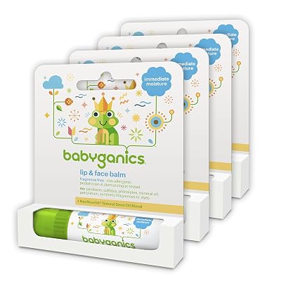 Babyganics Lip And Face Balm, Fragrance Free, 0.25Oz Stick (Pack Of 4) (885624058299)
