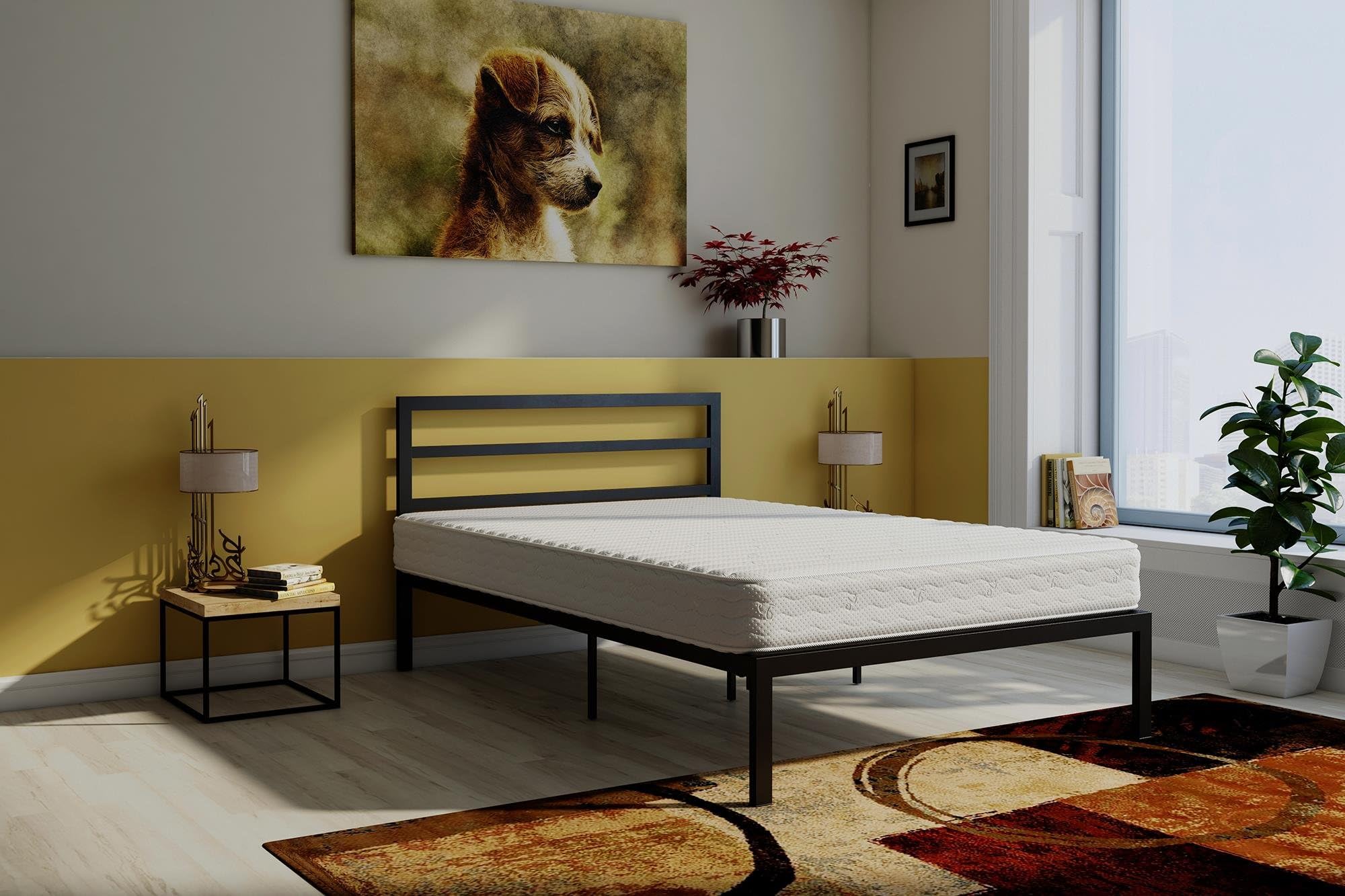 Signature Sleep Contour 8-Inch Reversible Independently Encased Coil Mattress & Premium Modern Platform Full Black Bed with Headboard Set