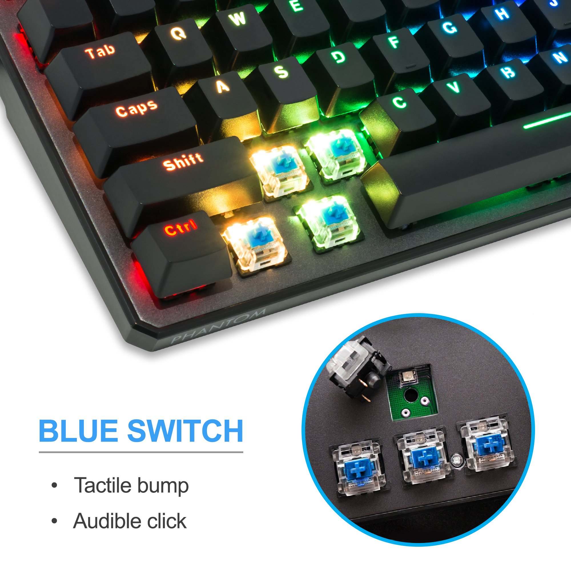 Tecware Phantom 87 Key Mechanical Keyboard, RGB led, Outemu Blue Switch
