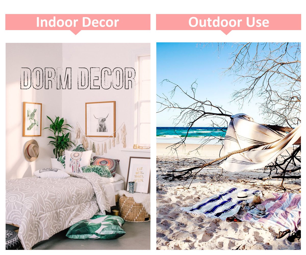 Mandala Elephant Tapestry - Indian Bohemian Hippie Art Wall Hanging White Home Decor Multipurpose Cloth as Bedspread, Backdrop, Room Divider - Queen Size, 80 x 60 inches