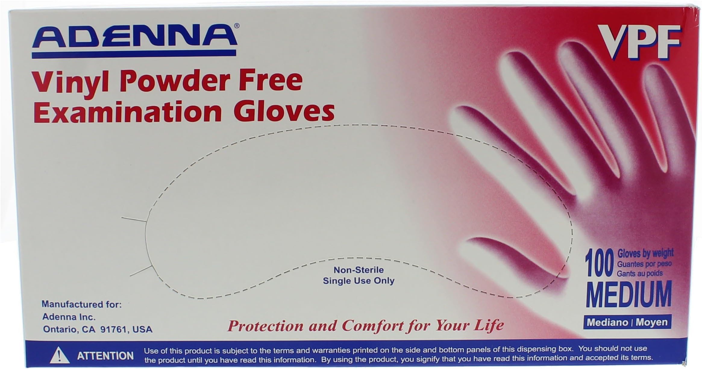Adenna VPF235 VPF Vinyl PF, Exam Gloves, Medium, 100 Count (Pack of 10)
