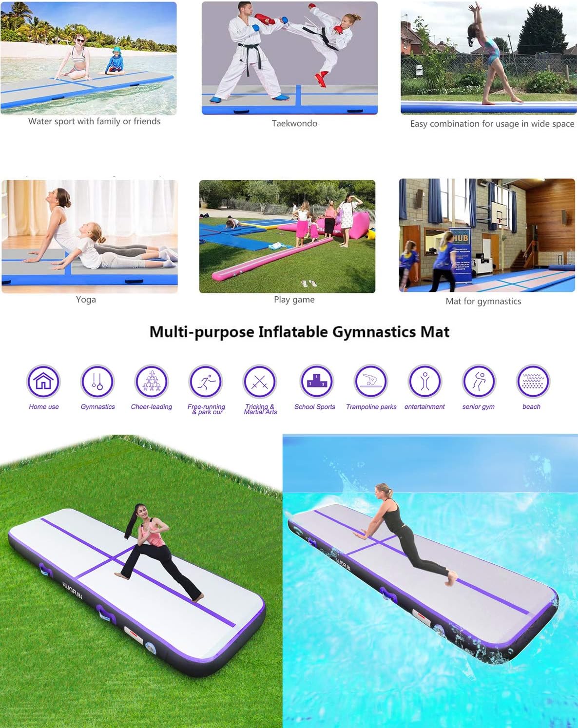 HIJOFUN Premium Air Track 10ft 13ft 16ft 20ft Airtrack Gymnastics Tumbling Mat Inflatable Tumble Track with Electric Air Pump for Home Use/Gym/Yoga/Training/Cheerleading/Outdoor/Beach/Park : Sports & Outdoors