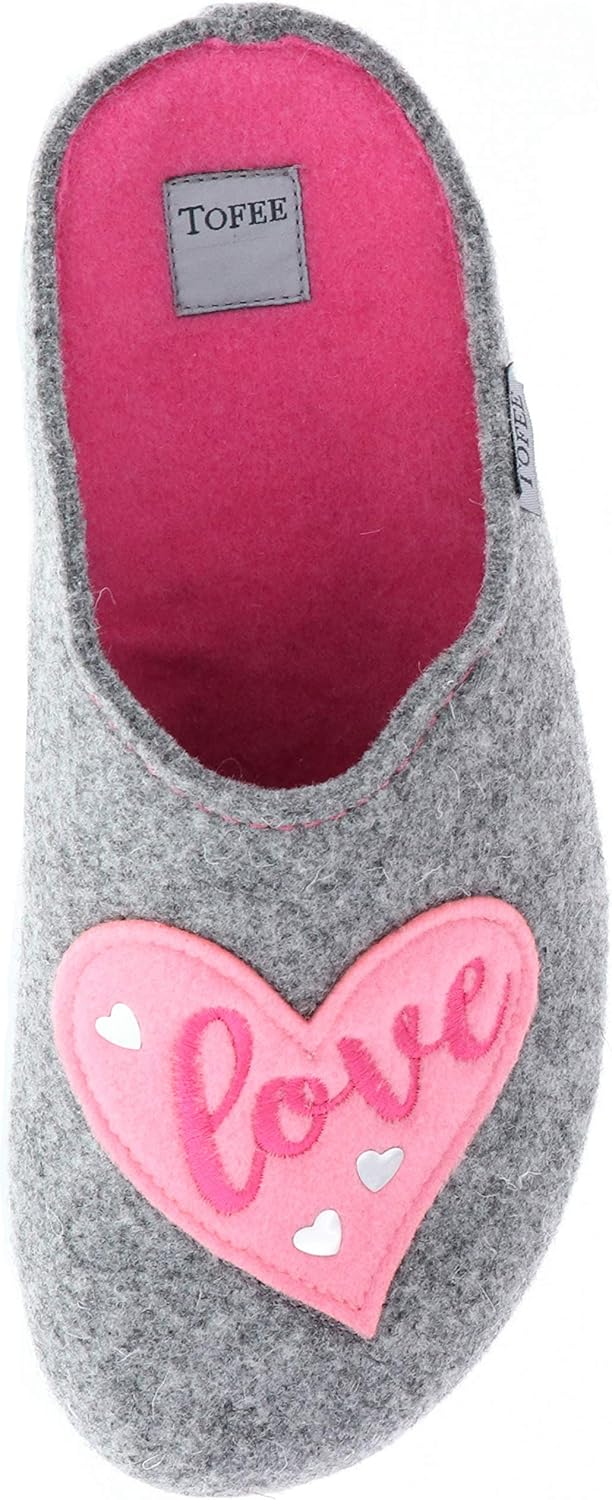 Hausschuhe Herz Tofee Damen Hausschuhe Pantoffeln Naturwollfilz Grau Rosa Kleidung Accessoires