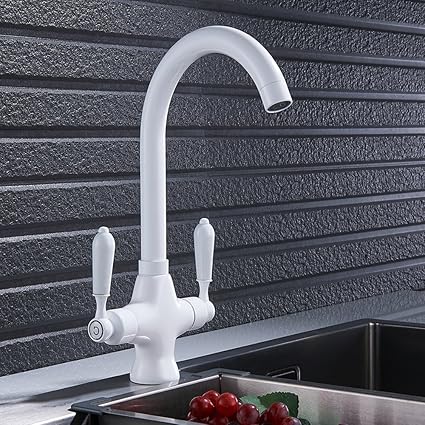 Enjoygous Modern Kitchen Sink Taps Faucet 2 Swivel Spout Basin Sink Mixer Tap Twin double Lever Handle Monobloc, Bathroom Hot and Cold Water Tap Set   Amazon.com