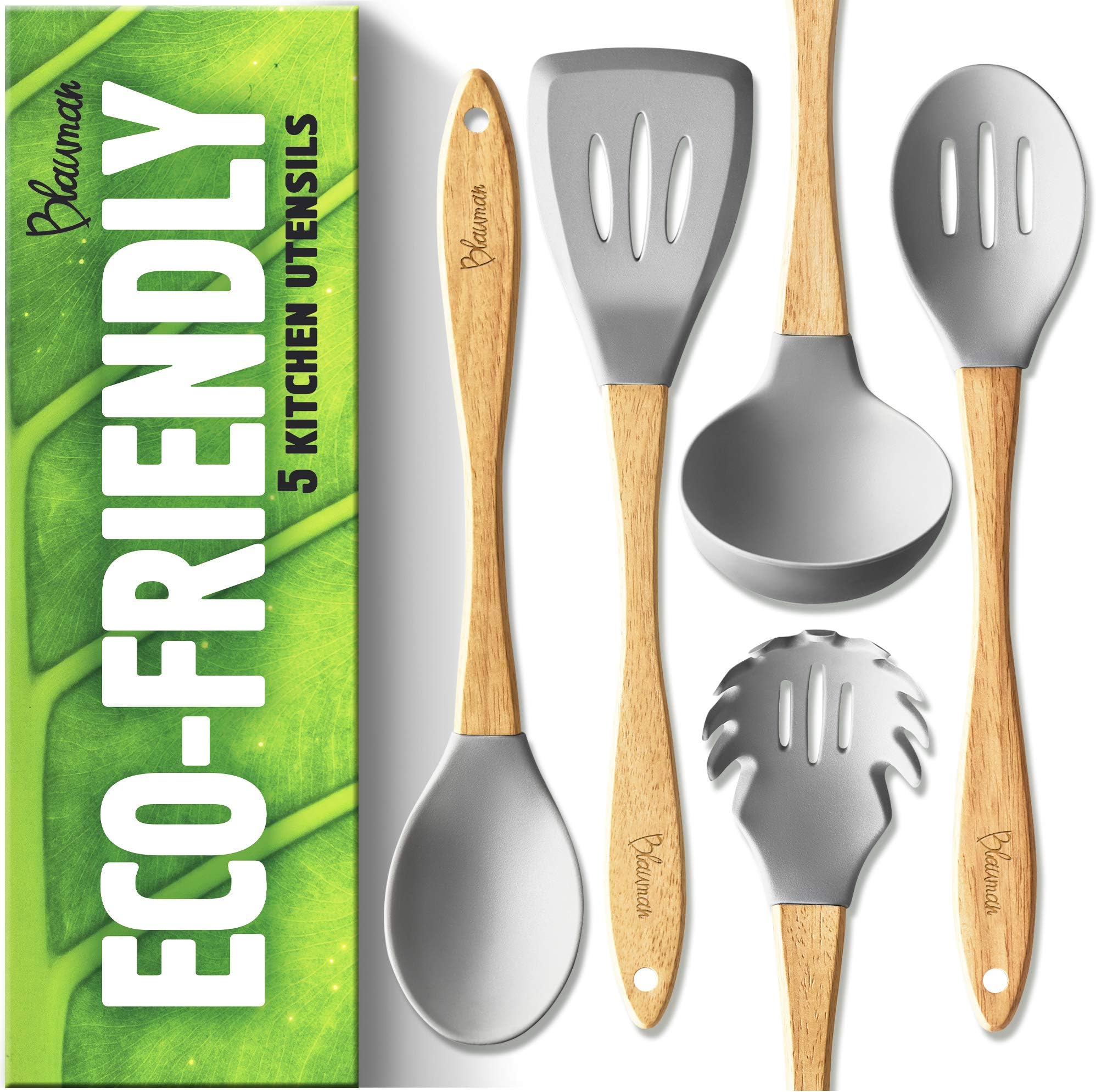 New Wooden Kitchen Utensils Set - Silicone Cooking Spoons for Nonstick Cookware - Eco-friendly & No Odor