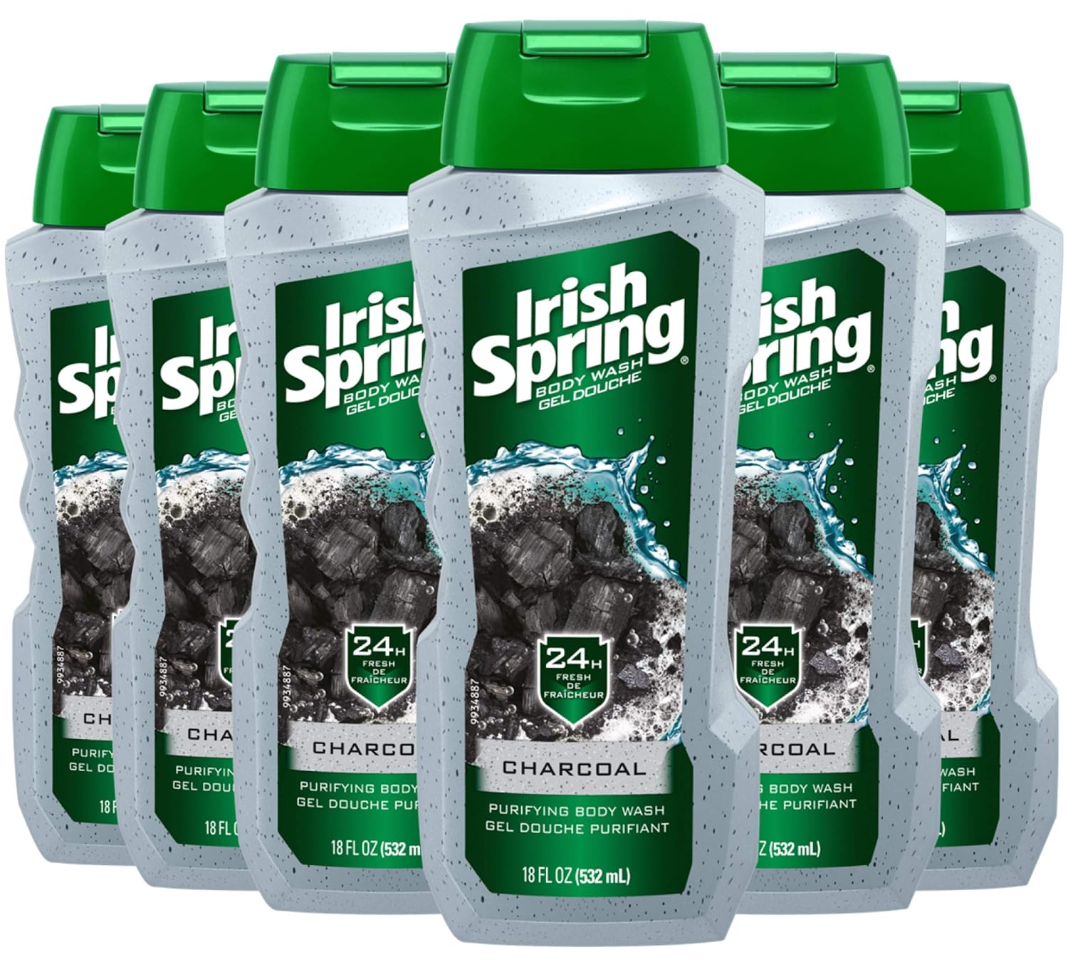 Irish Spring Charcoal Men's Body Wash, Pure Fresh - 18 fluid ounce (6 Pack) : Beauty