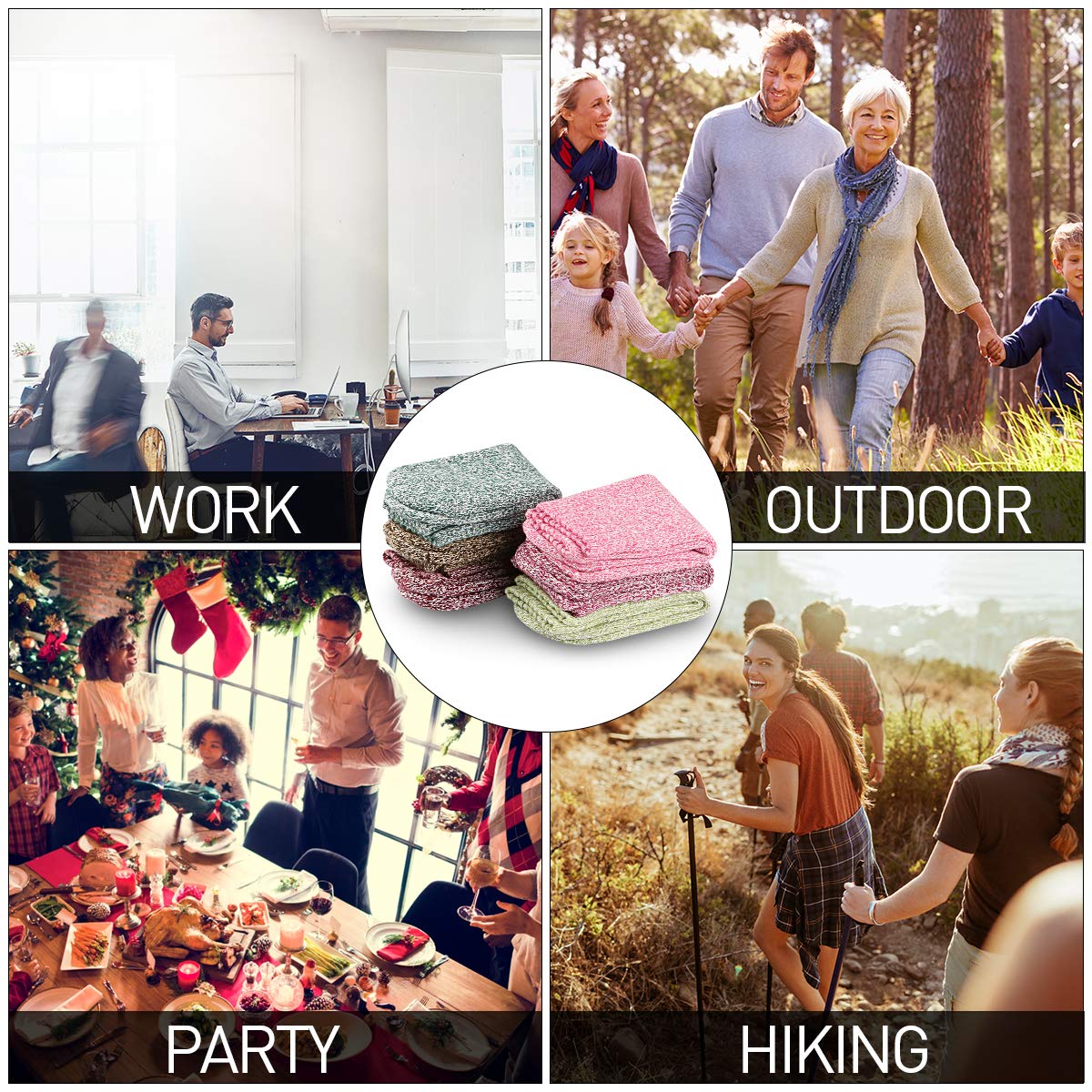 6 Pairs Womens Winter Socks Vintage Style Colorful Winter Warm Thick Knit Wool Cozy Crew Socks