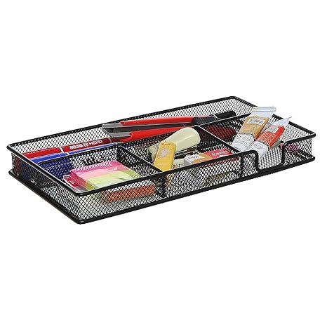 Black Metal Wire 4 Compartment Office Desk Drawer Organizer Tray