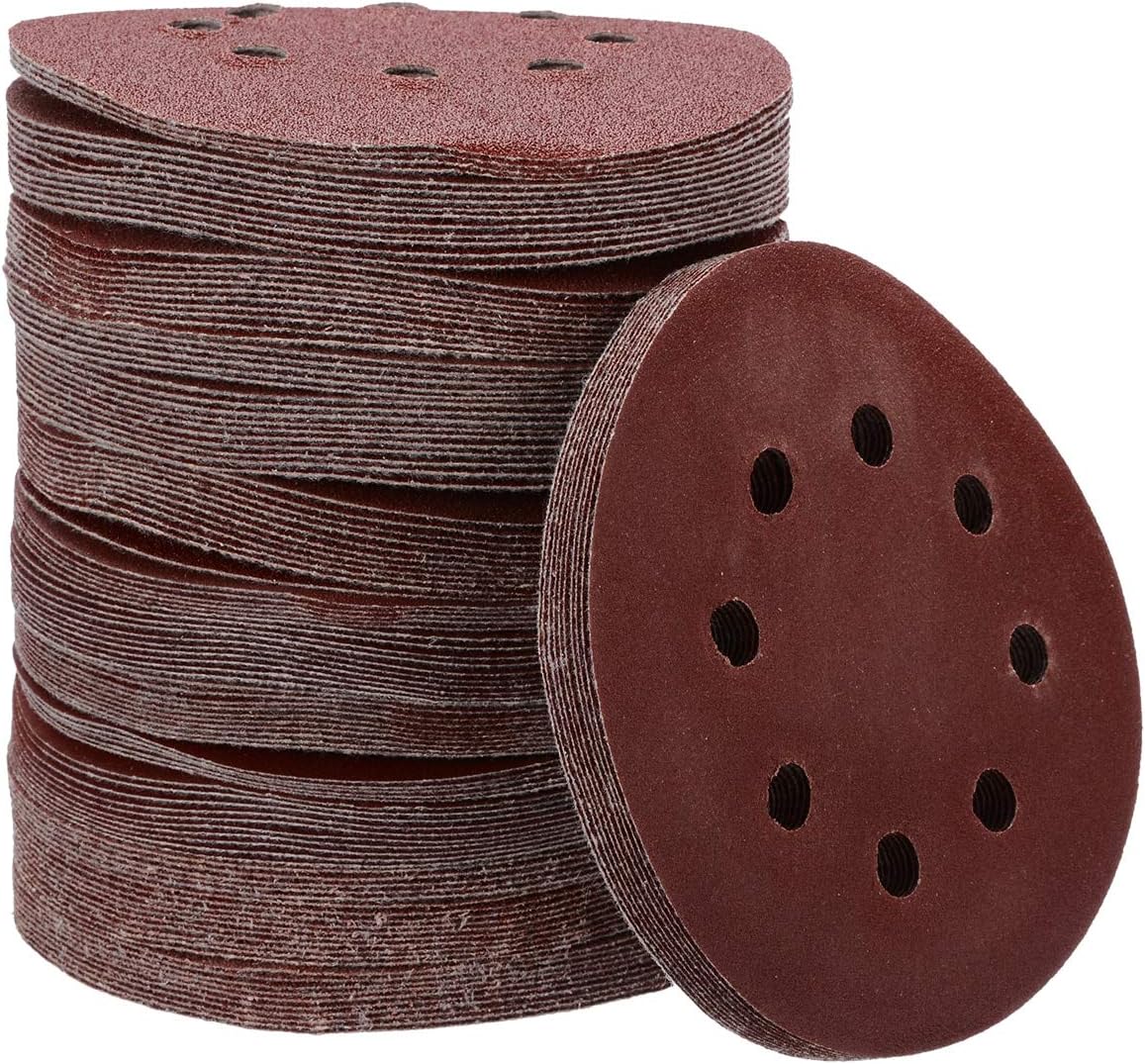 125pcs 125mm 5" 8 Hole Mixed Grit 60/80/100/120 /240 Sanding Discs Hook Loop Sandpaper Round Sandpaper Disk Sand Sheet