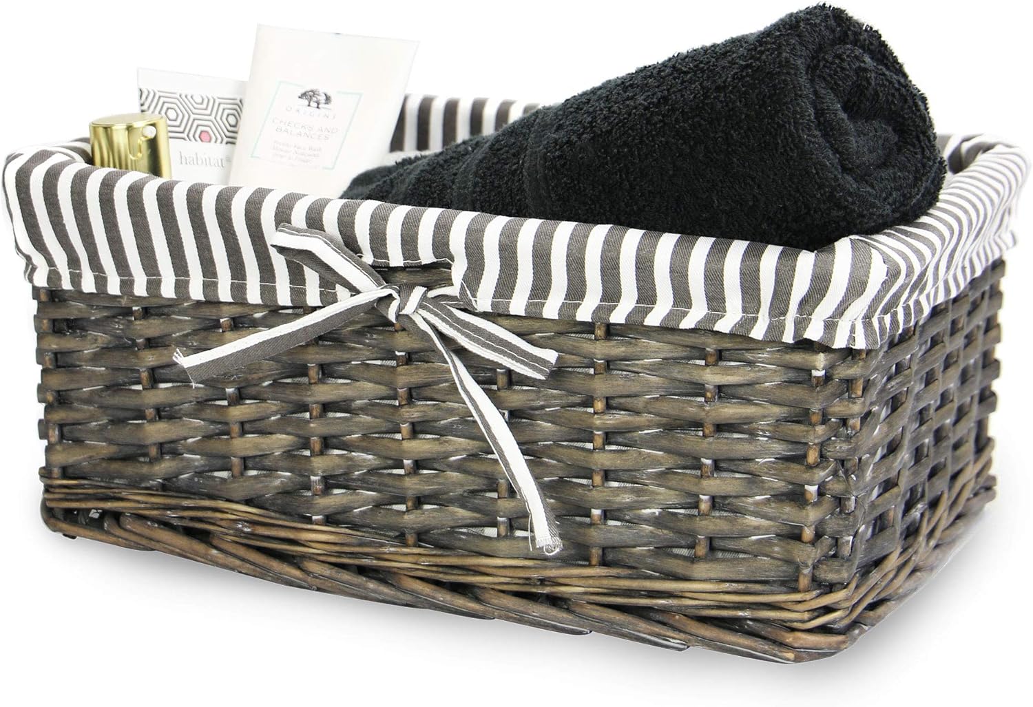 Grey Wicker Basket Striped Lining Included Bathroom, Home & Laundry