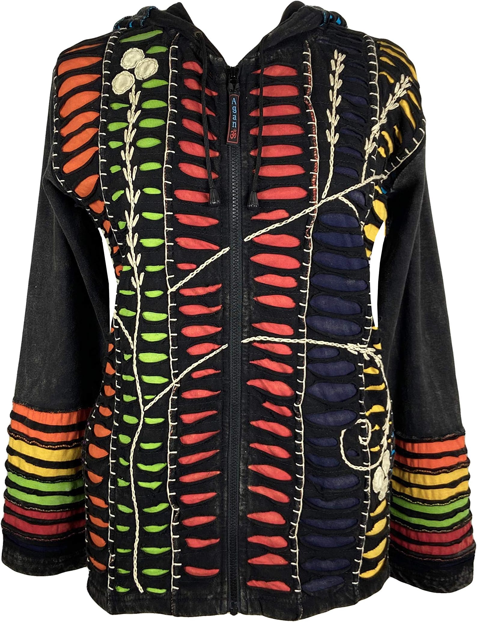 Agan Traders Women's Boho Tie Dye Hoodie Patchwork Gypsy Hippie Rib Sweatshirt Jacket RJ 51