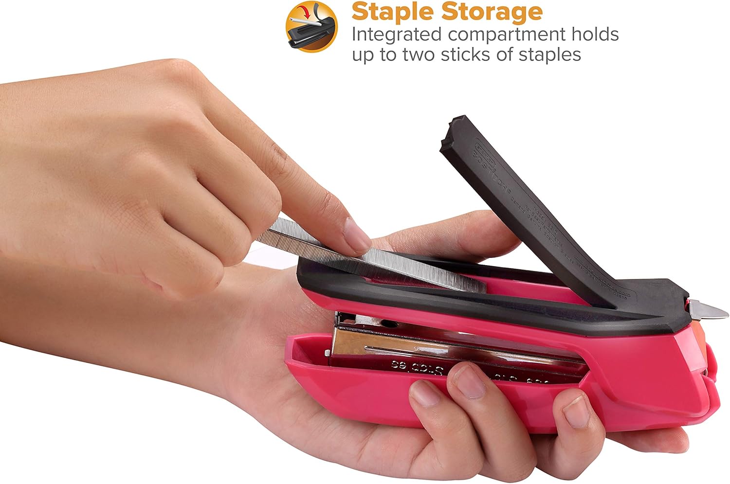 Bostitch Office B210R-PINK Bostitch Ascend 3 in 1 Stapler with Integrated Remover & Staple Storage, Pink (B210-PINK) : Desk Staplers : Office Products