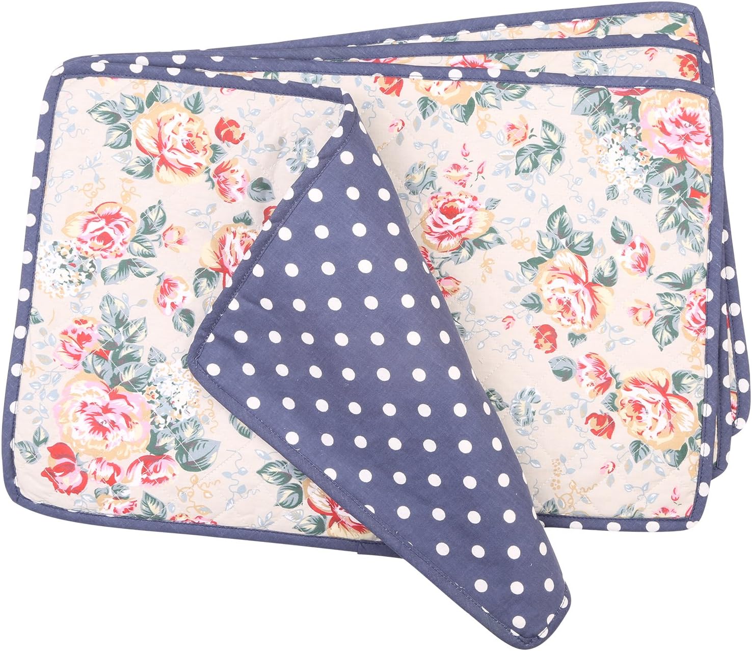 NEOVIVA Quilted Place Mats for Kitchen Table, Cotton Dinner Table Placemats Set of 4, Floral Quarry Bloom