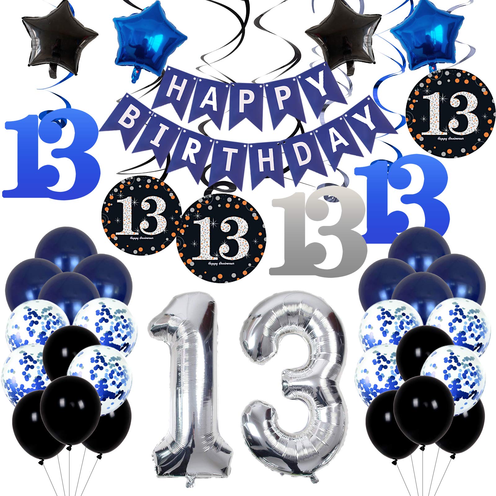 Buy 13th Birthday Decorations for Boys Dark Blue, HAPPY BIRTHDAY Banner