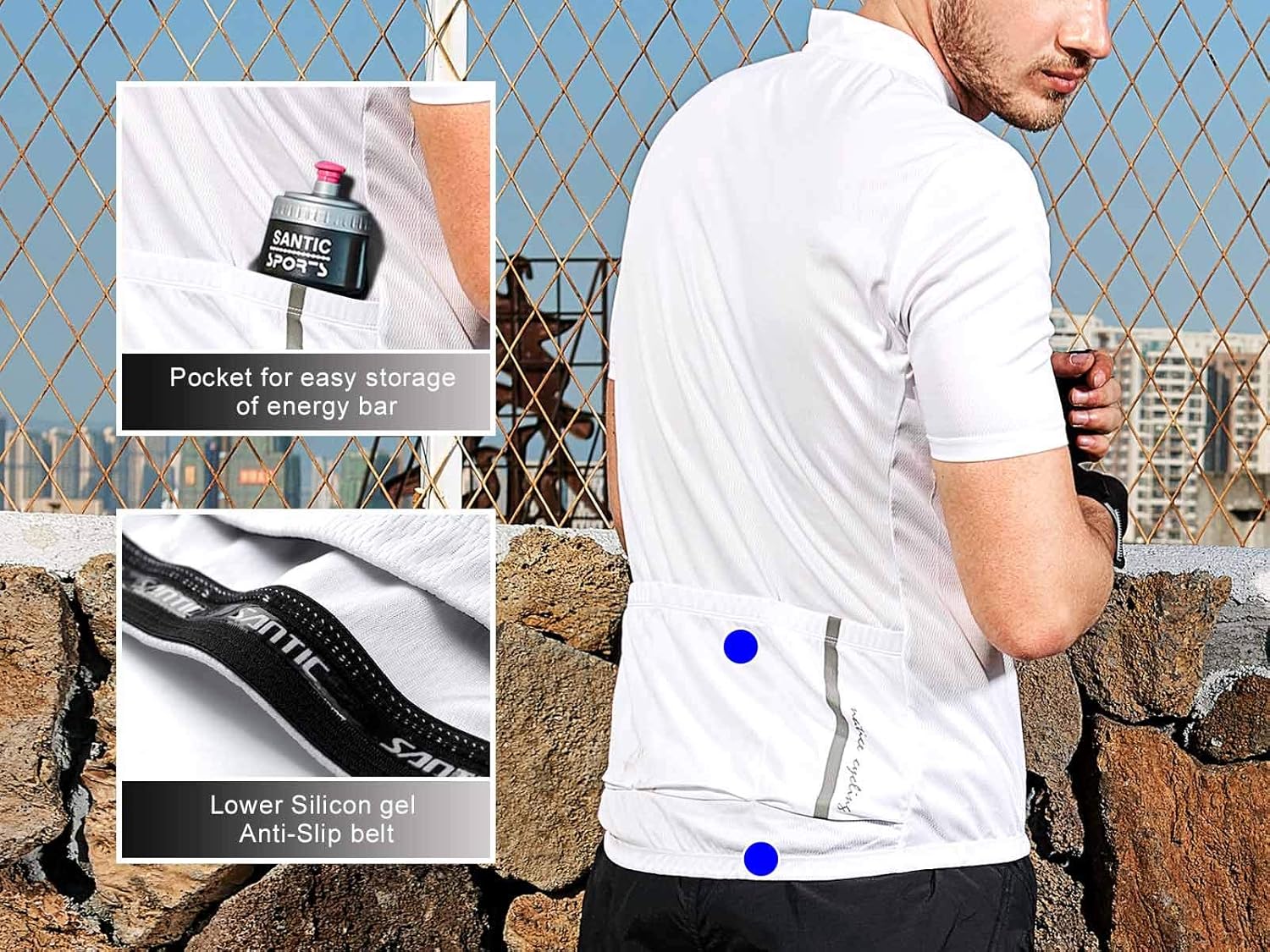 Santic Cycling Jersey Men Bike Jersey Cycling Jacket Reflective Breathable Moisture Wickin and Quick Dry : Clothing