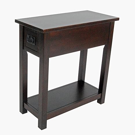 Mission Chair Side End Table With 1 Drawer And Open Shelf Espresso