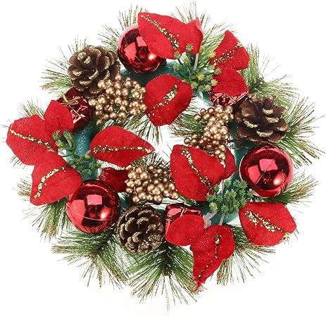 Decorazioni Natalizie Per Porta Di Casa.Yeahibaby Ghirlanda Natalizia Per Porta Con Pigne Fiori E Stelle Di Natale 30 Cm Colore Rosso Amazon It Casa E Cucina
