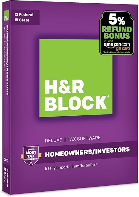 Amazon Com H R Block Tax Software Deluxe State 2017 With 5