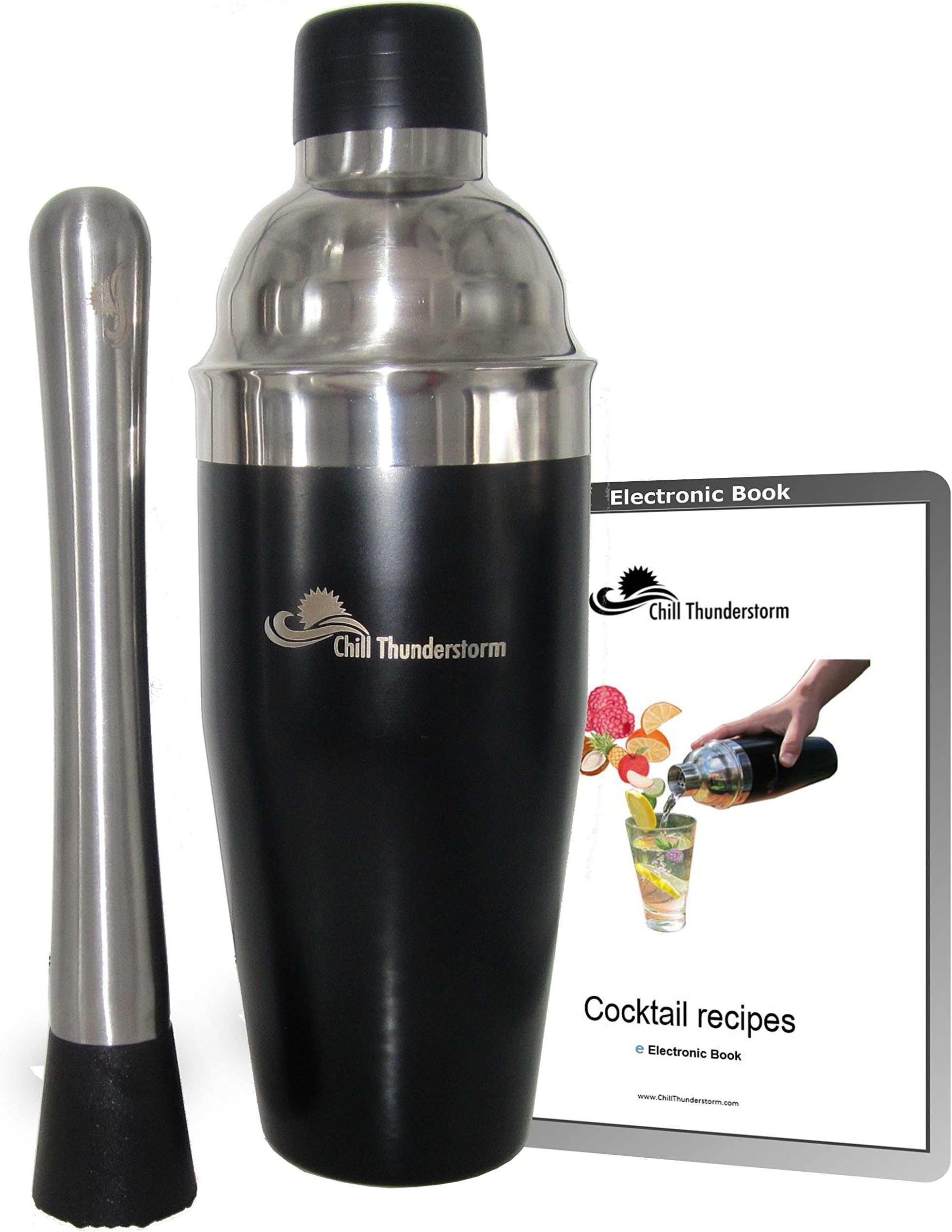 Premium Stainless Steel Cobbler Cocktail Shaker Set (Large 25oz / 750ml) with a Built-in Strainer and Cocktail Drink Muddler