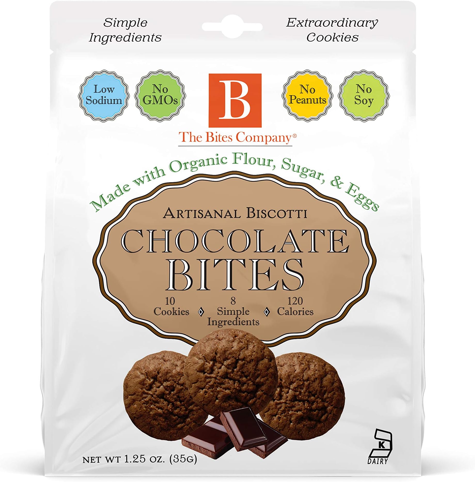 Bites to Go - Mini Biscotti Cookies by The Bites Company - Chocolate - 12 pack of 1.25 oz bags
