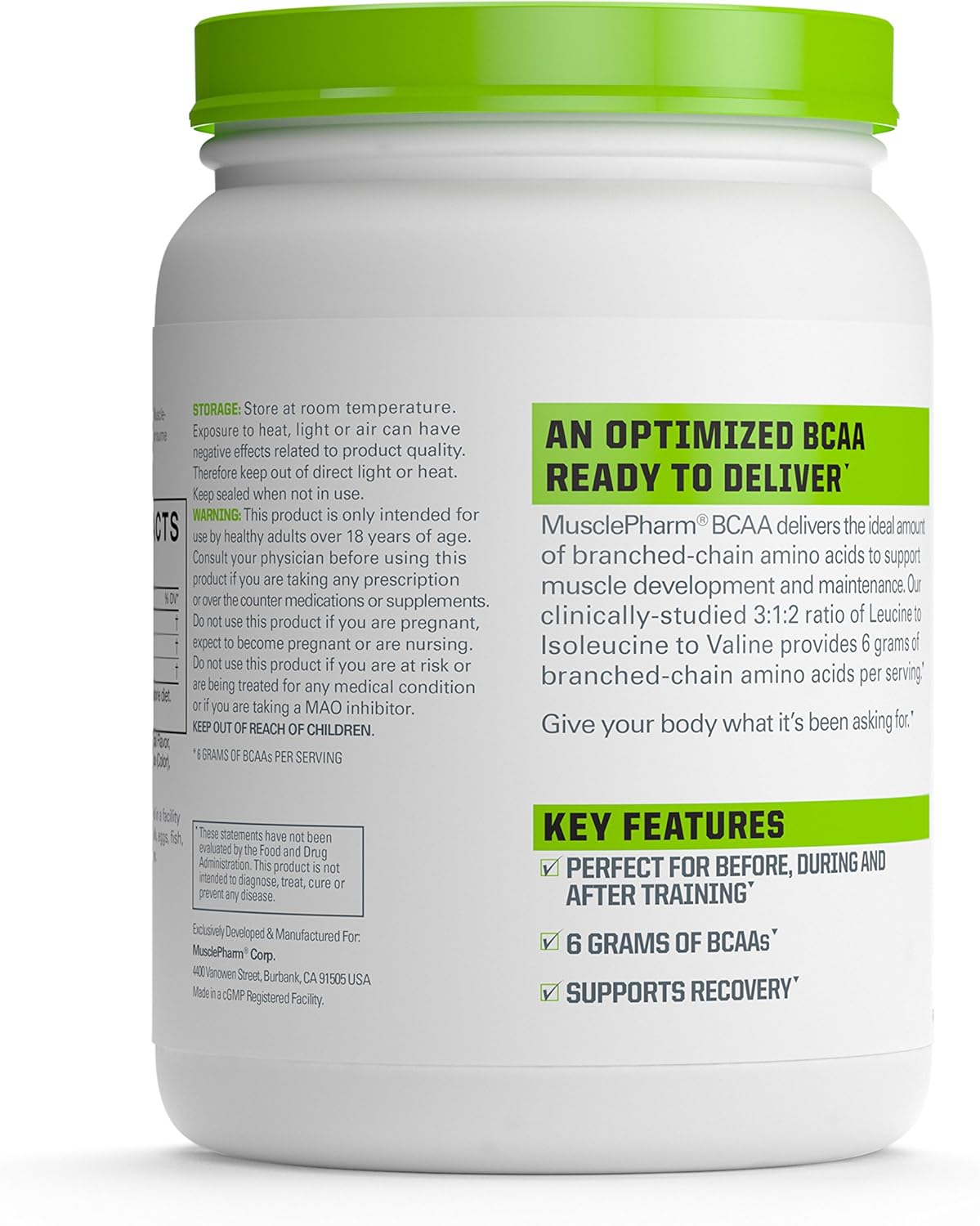 MusclePharm Essentials BCAA Powder, Post-Workout Recovery Drink, Fruit Punch, 60 Servings: Health & Personal Care