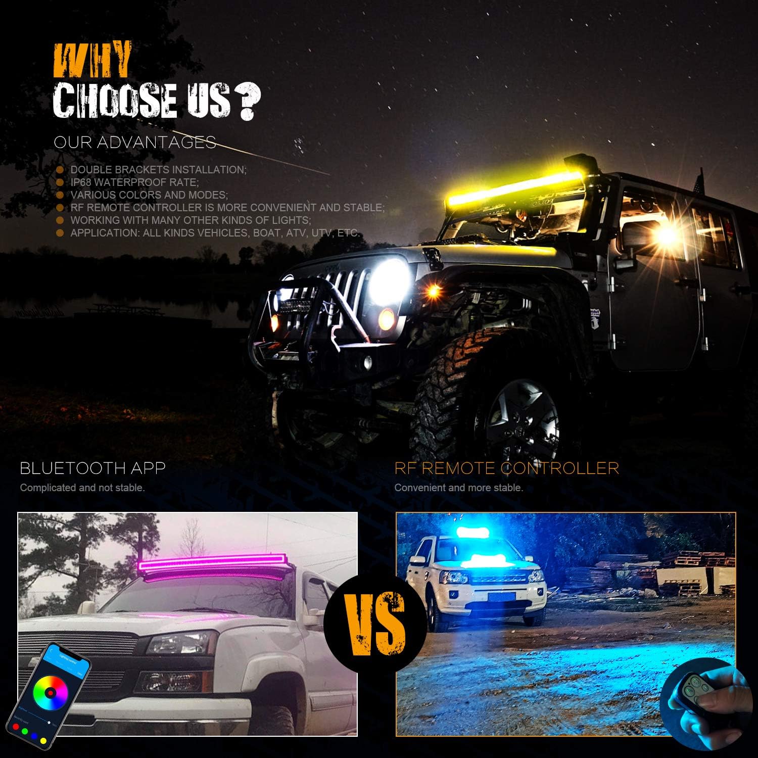 WEISIJI LED Light Bar 20inch 252W Straight 6000K Spot Flood Beam RGB LED Work Light Bar Compatible with LED Driving Light for Offroad Truck ATV SUV 4WD Pickup Boat Remote Control: Automotive