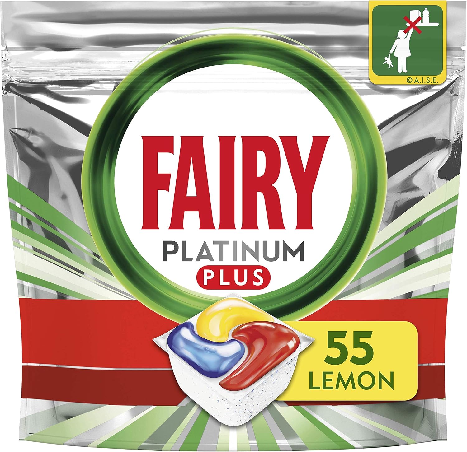 Fairy Platinum Plus All-in-One Dishwasher Tablets Bulk, Lemon, 55 Tablets, Black#12, 55 count (Pack of 1)