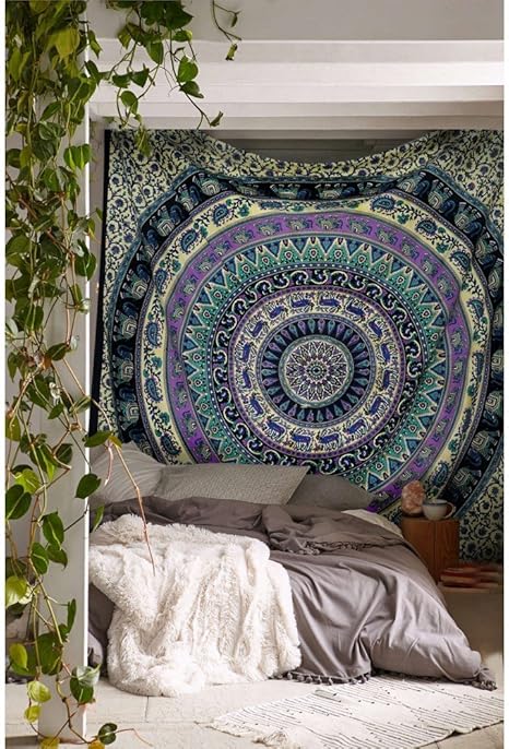 Amazon Com Hippie Elephant Mandala Tapestry India Tapestry Wall Hanging Twin Size Bedspread Bedding Boho Dorm Decor Home Kitchen
