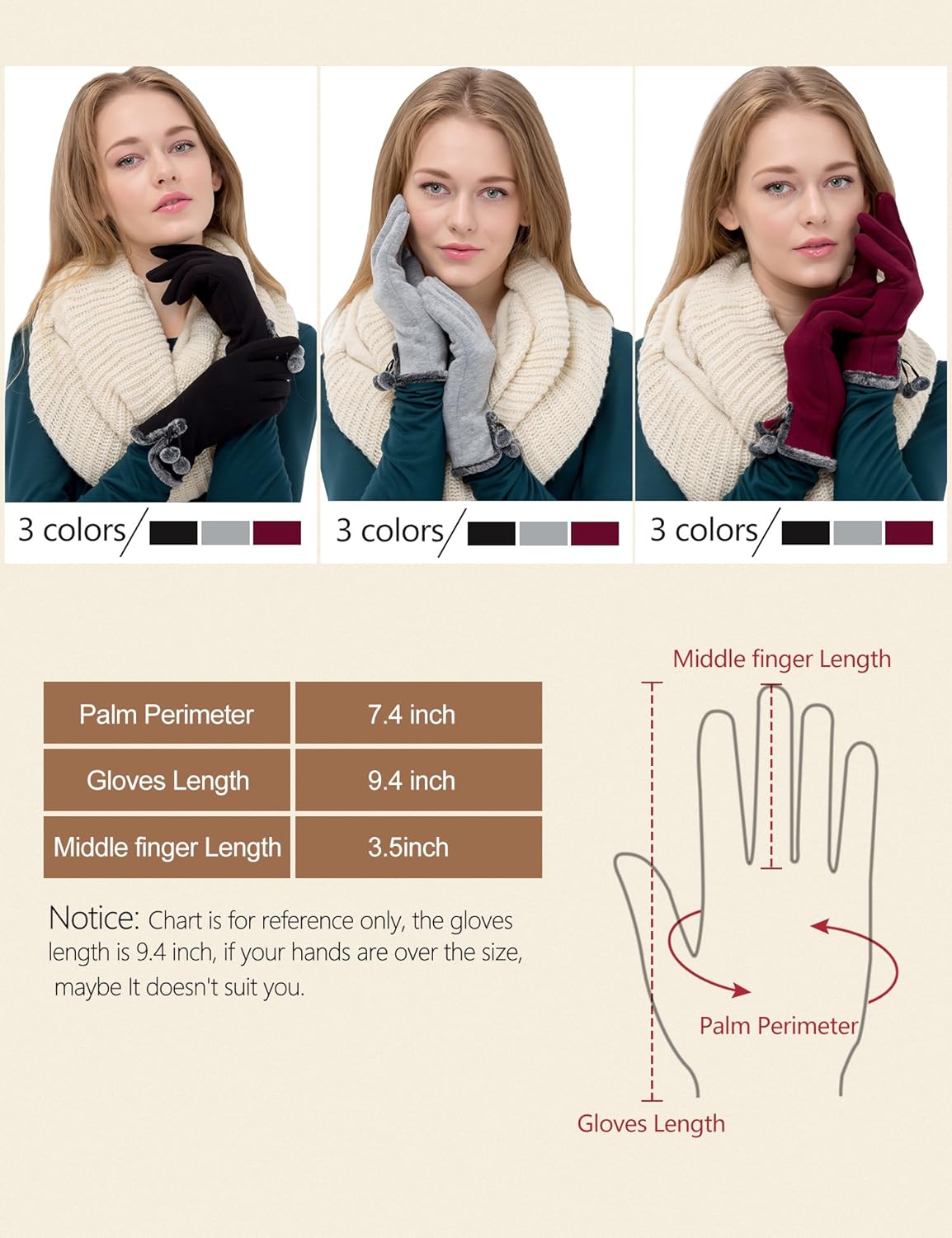 OTIOTI Womens Gloves Winter Touch Screen Texting Gloves for Women Fleece Lined Thick Warm Gloves (1 Pairs-Black, one size) at  Women’s Clothing store
