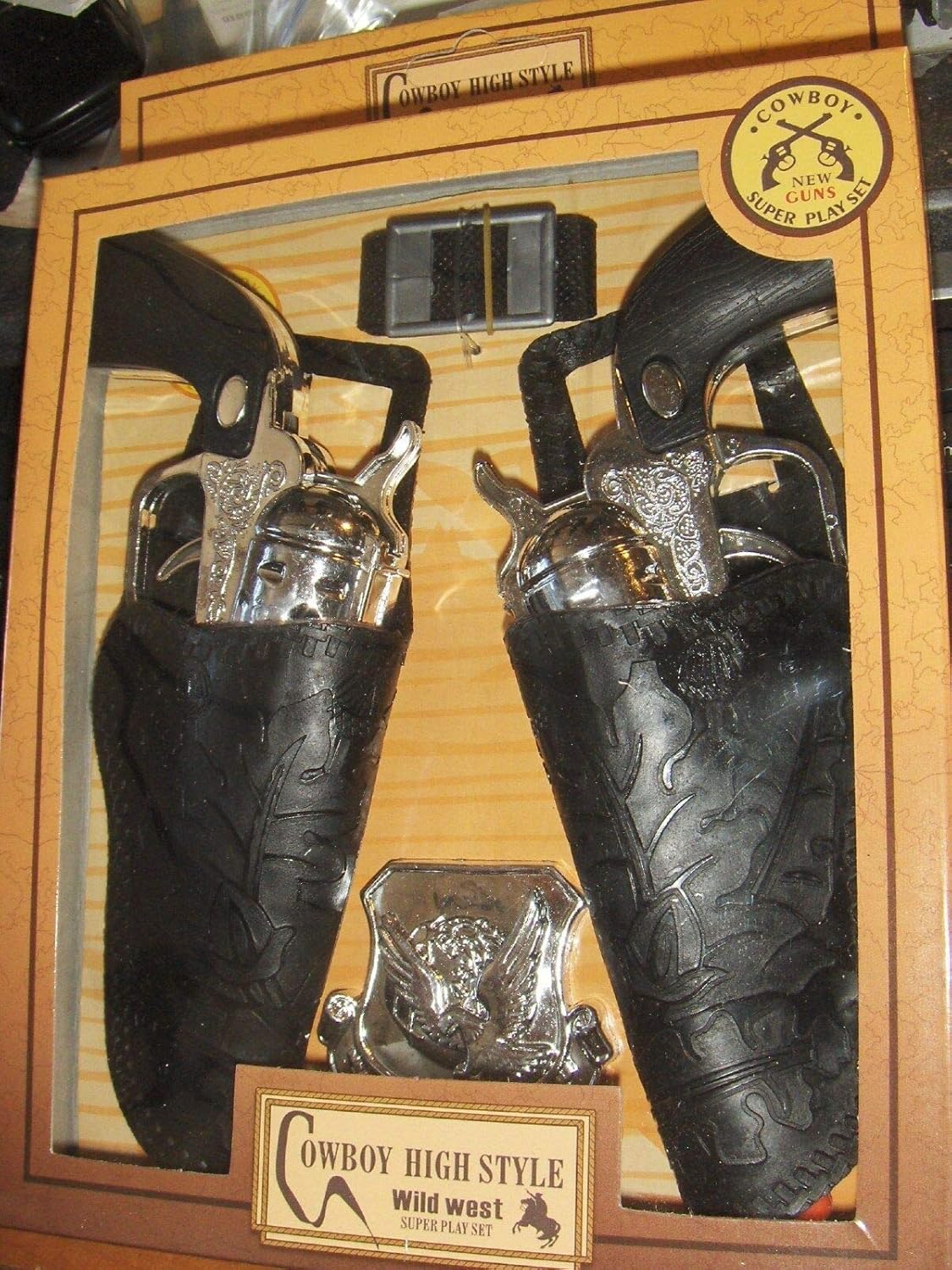 black Western Toy Cowboy Gun & Holster Set with Sheriff Badge and Belt